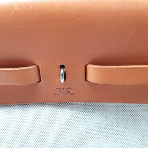 HERMES 2WAY Hand Bag HerbagMM Shoulder Bag Toile Officier/Leather Brown/Natural - Picture 7 of 12